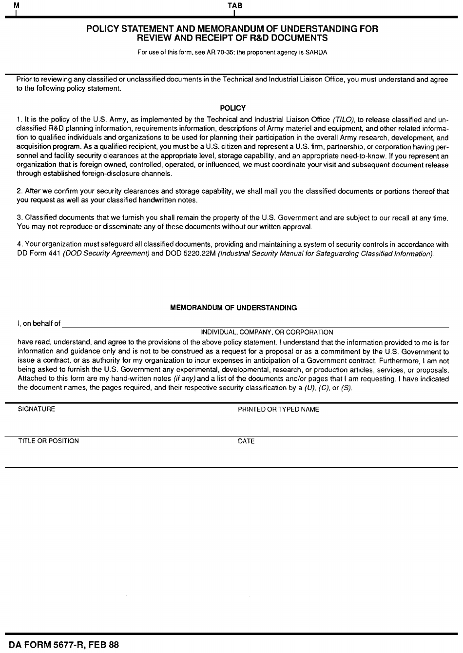 da form 5677 r download printable pdf or fill online policy statement