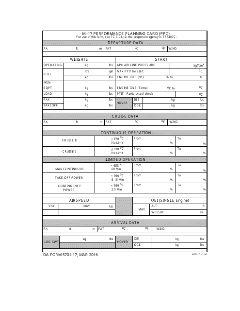 DA Form 5701-17 Mi-17 Performance Planning Card (Ppc)