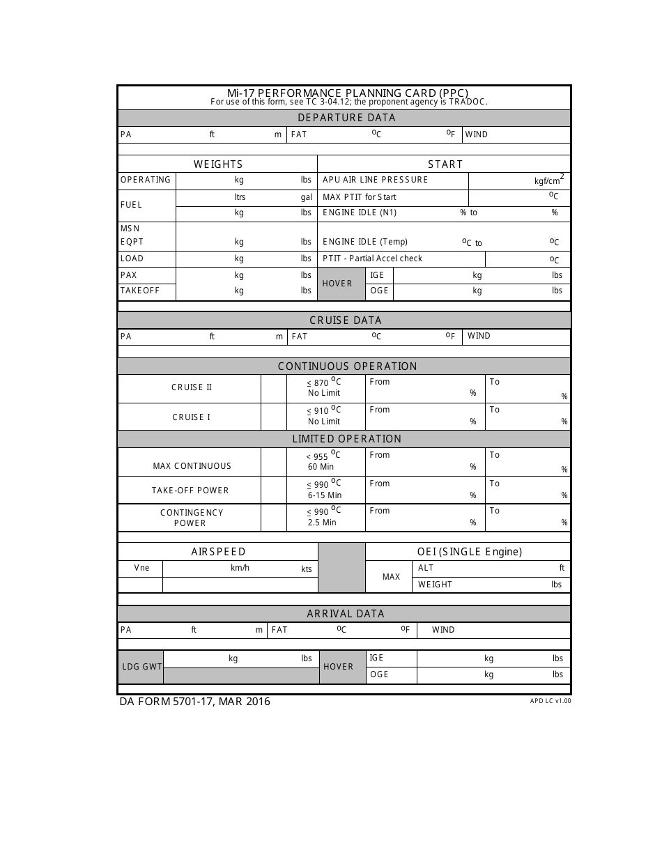 DA Form 5701-17 Mi-17 Performance Planning Card (Ppc), Page 1