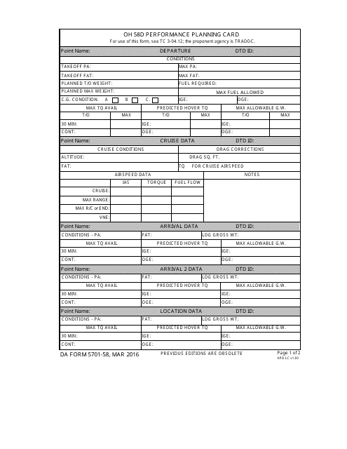 DA Form 5701-58 Oh 58d Performance Planning Card