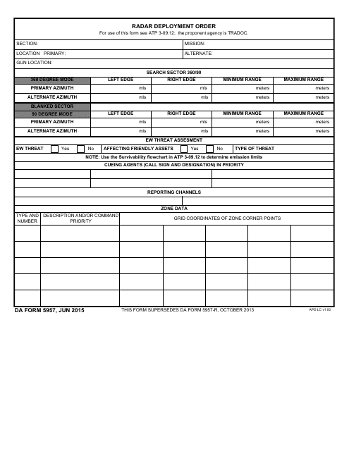 DA Form 5957  Printable Pdf