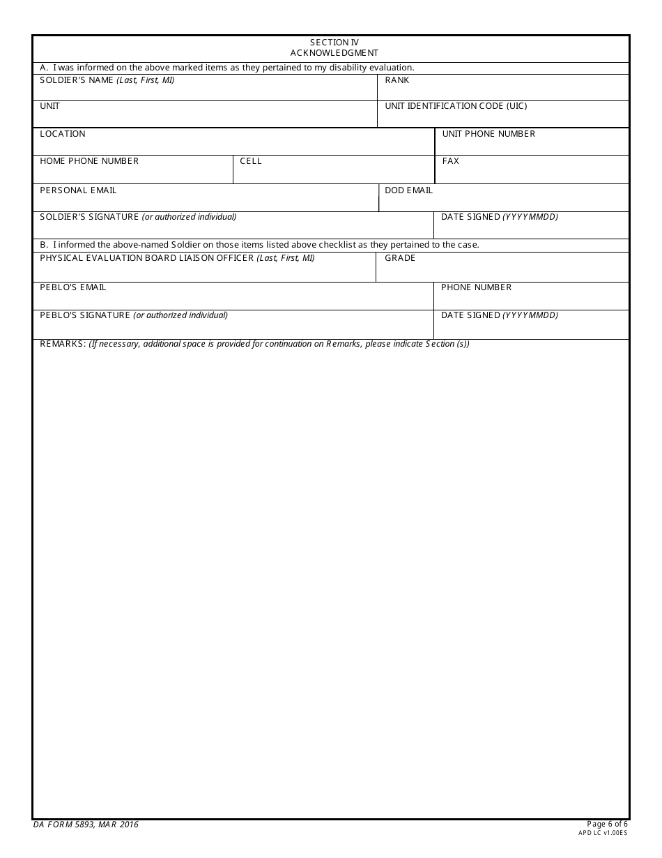 DA Form 5893 Soldiers Medical Evaluation Board / Physical Evaluation Board Counseling Checklist, Page 6