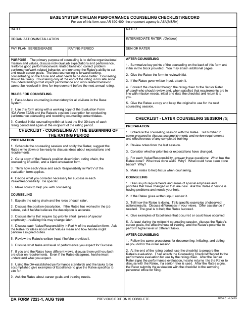 Da Form 7223 1 Download Fillable Pdf Base System Civilian Performance