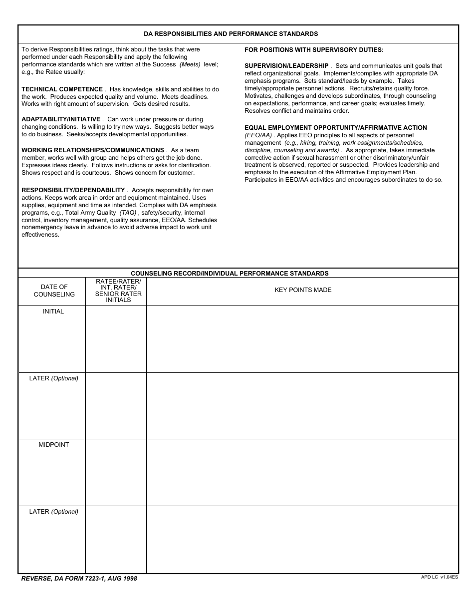 DA Form 7223-1 - Fill Out, Sign Online and Download Fillable PDF ...