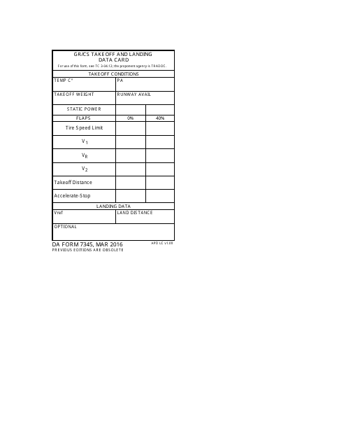 DA Form 7345 Gr/Cs Takeoff and Landing Data Card
