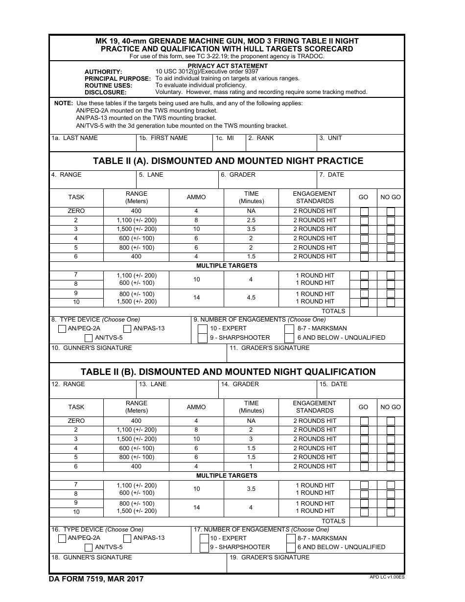 DA Form 7519 - Fill Out, Sign Online and Download Fillable PDF ...