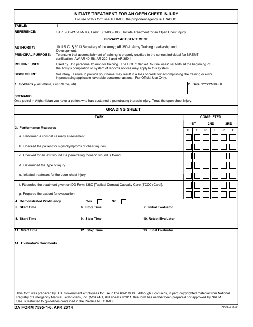 DA Form 7595-1-6  Printable Pdf