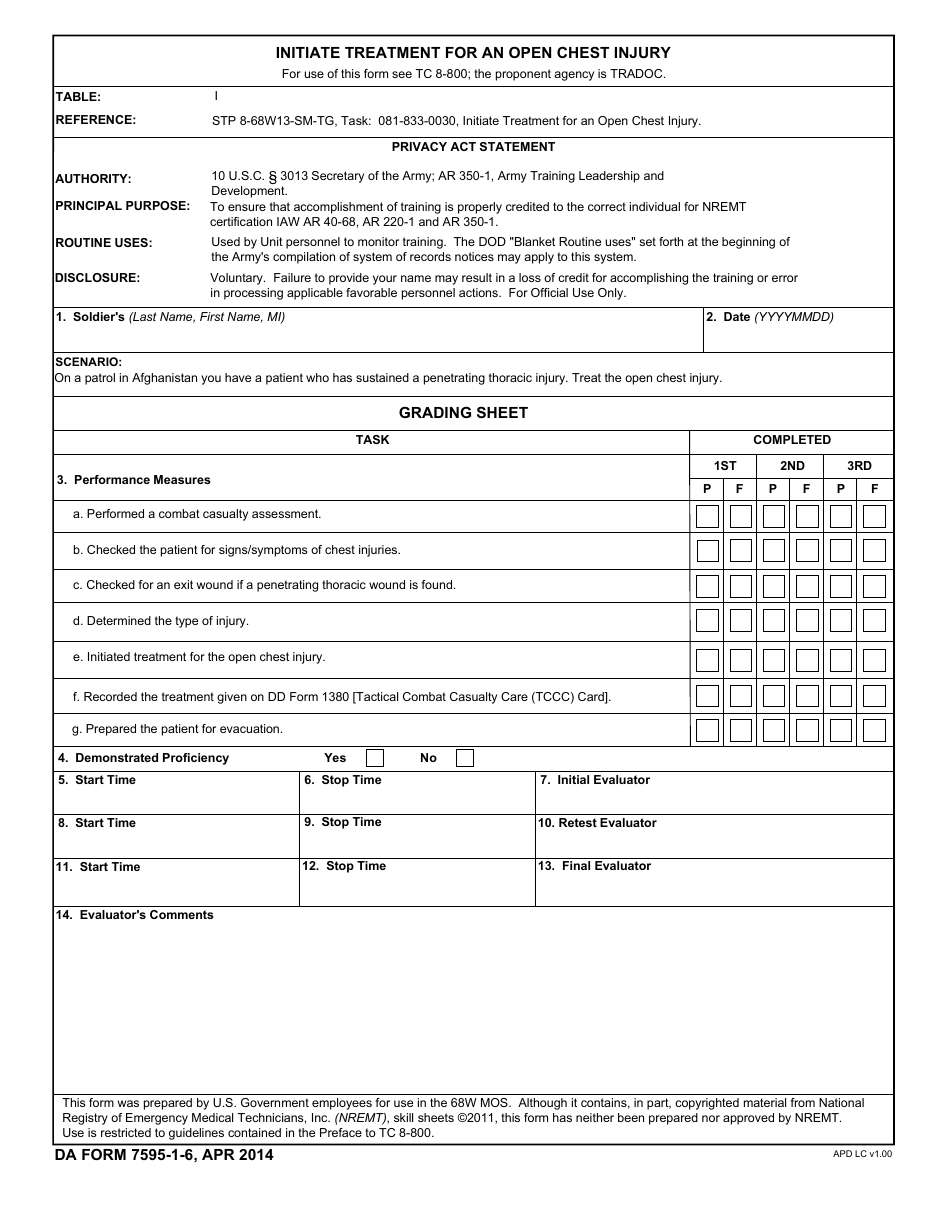 DA Form 7595-1-6 - Fill Out, Sign Online and Download Fillable PDF ...