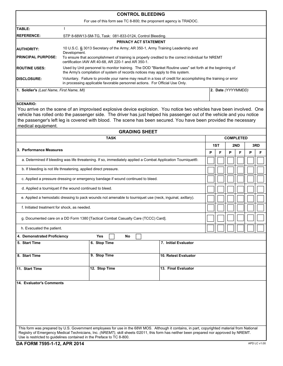 DA Form 7595-1-12 - Fill Out, Sign Online and Download Fillable PDF ...