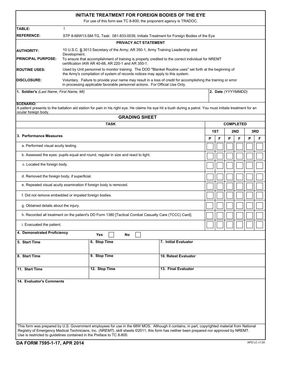 DA Form 7595-1-17 - Fill Out, Sign Online and Download Fillable PDF ...