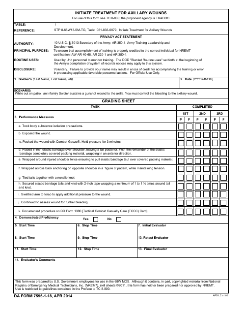 DA Form 7595-1-18  Printable Pdf
