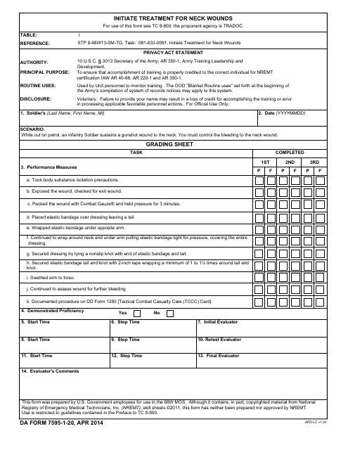 DA Form 7595-1-20  Printable Pdf