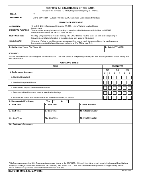 TRADOC Form 7595-4-13 Printable Pdf