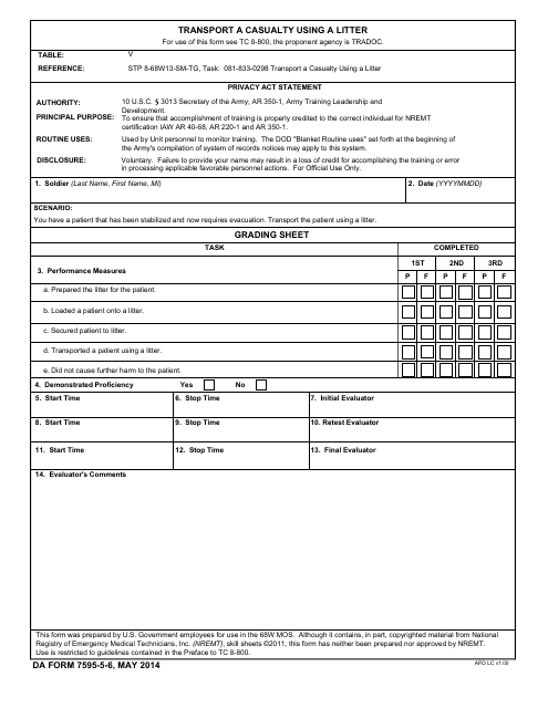 DA Form 7595-5-6  Printable Pdf