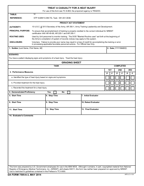 DA Form 7595-6-3  Printable Pdf