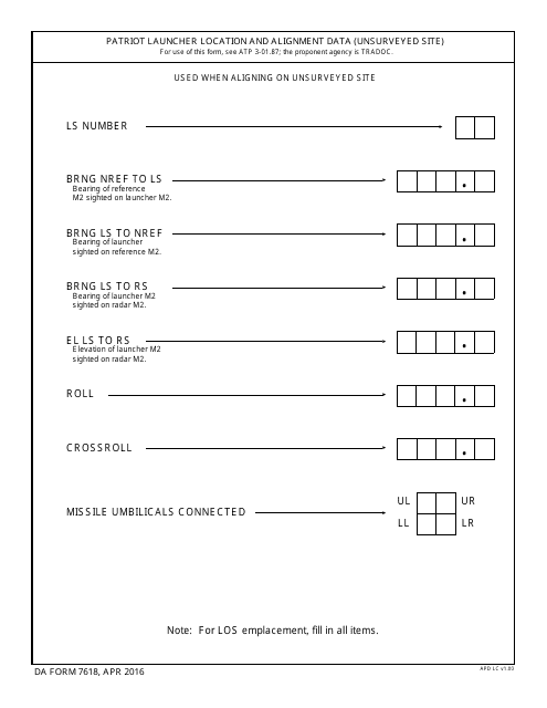 DA Form 7618  Printable Pdf