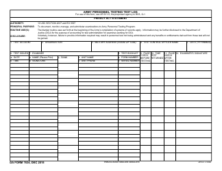 Document preview: DA Form 7634 Army Personnel Testing Test Log