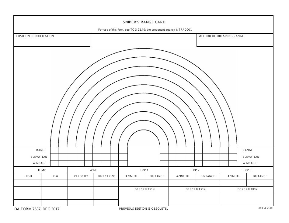 DA Form 7637 Snipers Range Card, Page 1