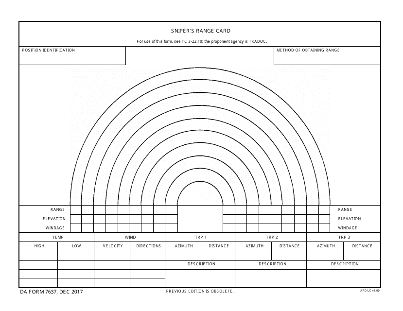 DA Form 7637 Download Fillable PDF, Sniper's Range Card Templateroller