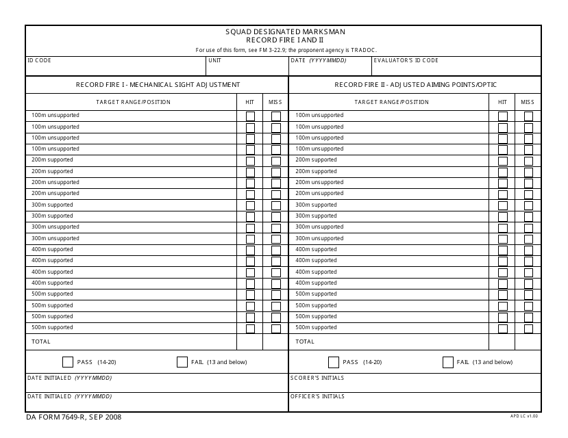 DA Form 7649-R  Printable Pdf