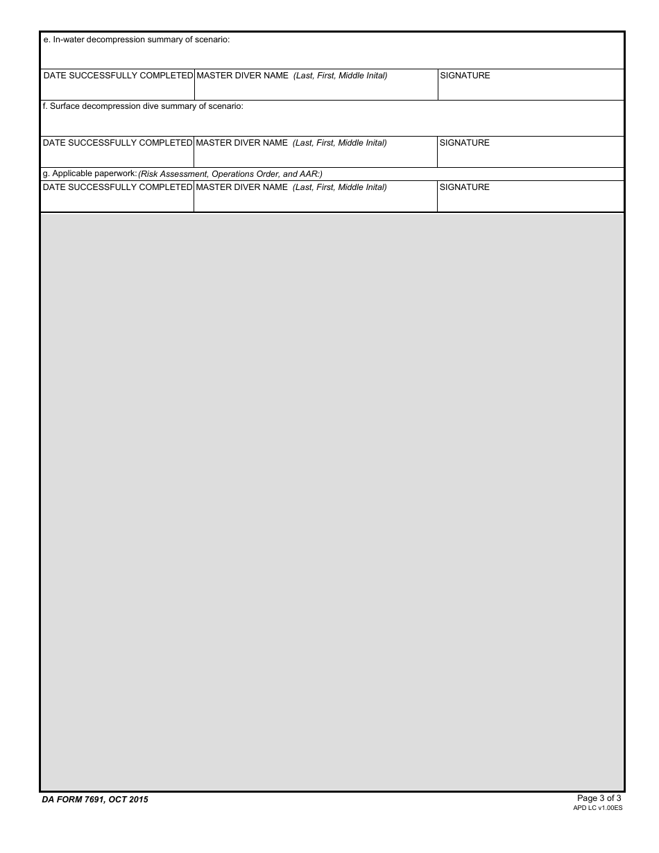 DA Form 7691 First Class Diver Qualification Worksheet, Page 3