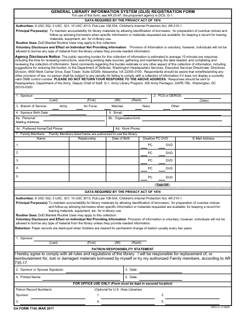 DA Form 7745  Printable Pdf
