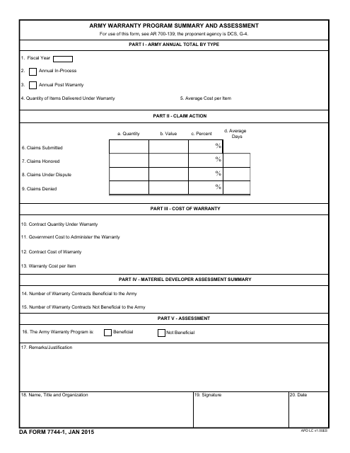DA Form 7744-1  Printable Pdf