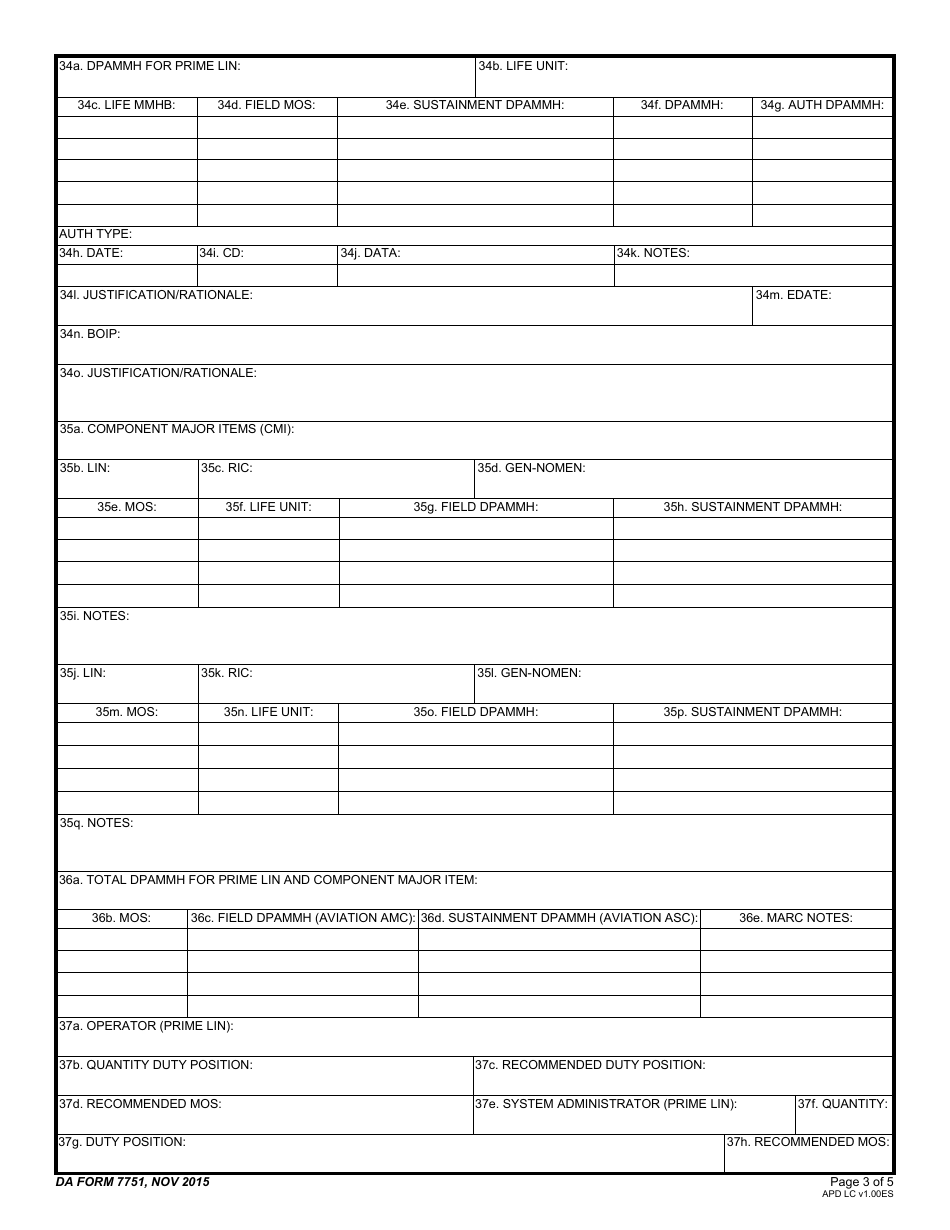 DA Form 7751 Logistics Integrated Database Basis of Issue Plan Feeder Data, Page 3