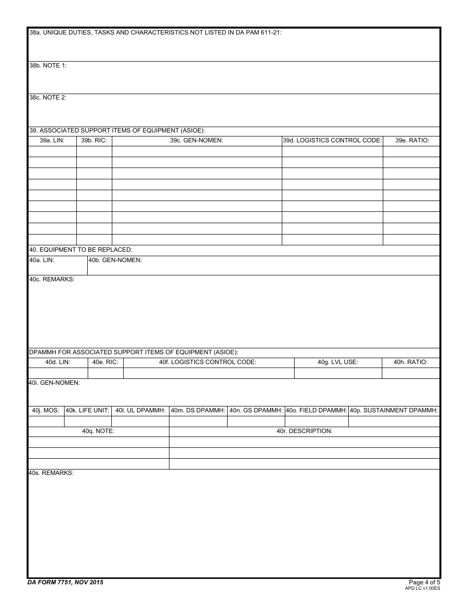 DA Form 7751 Logistics Integrated Database Basis of Issue Plan Feeder Data, Page 4