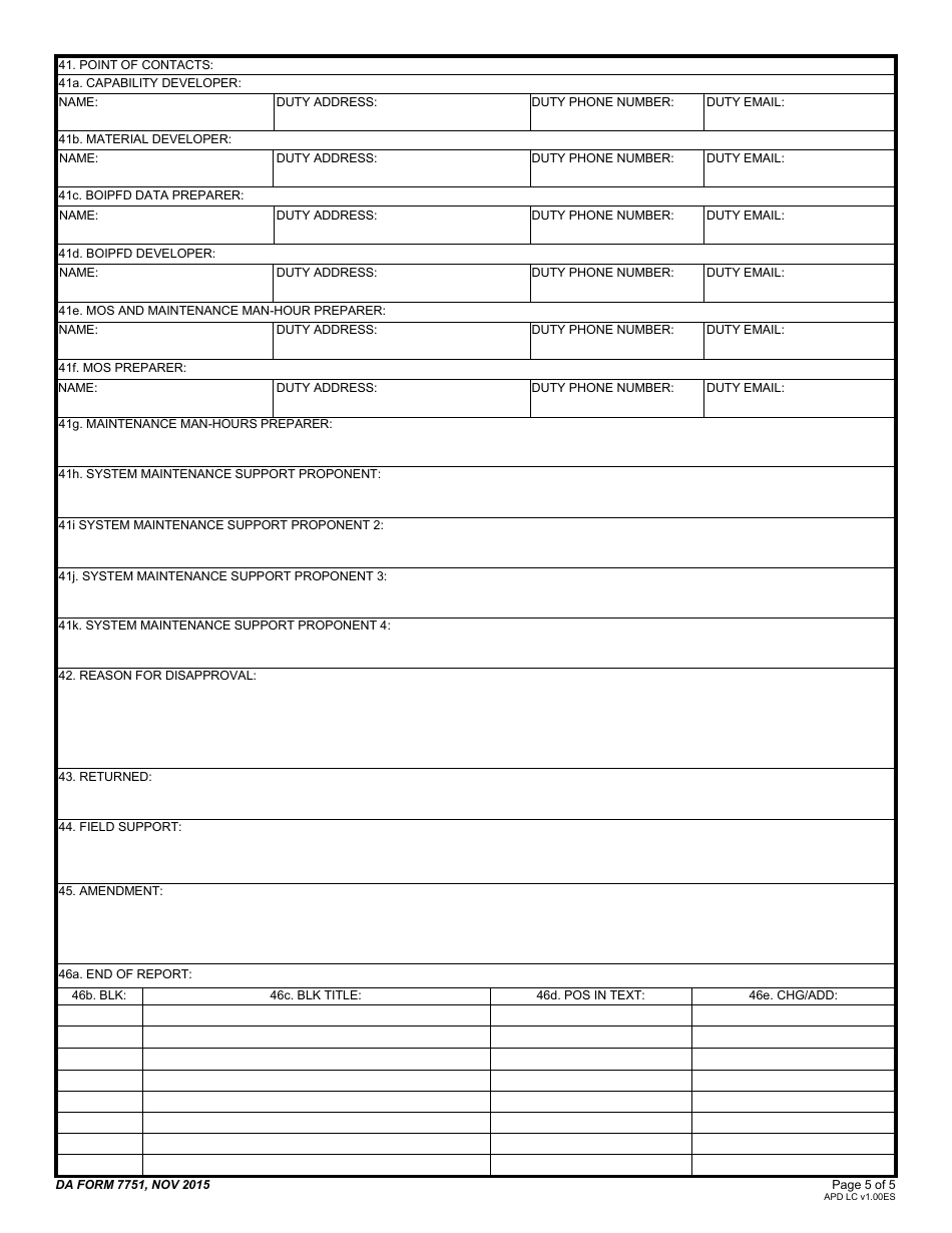 DA Form 7751 Logistics Integrated Database Basis of Issue Plan Feeder Data, Page 5