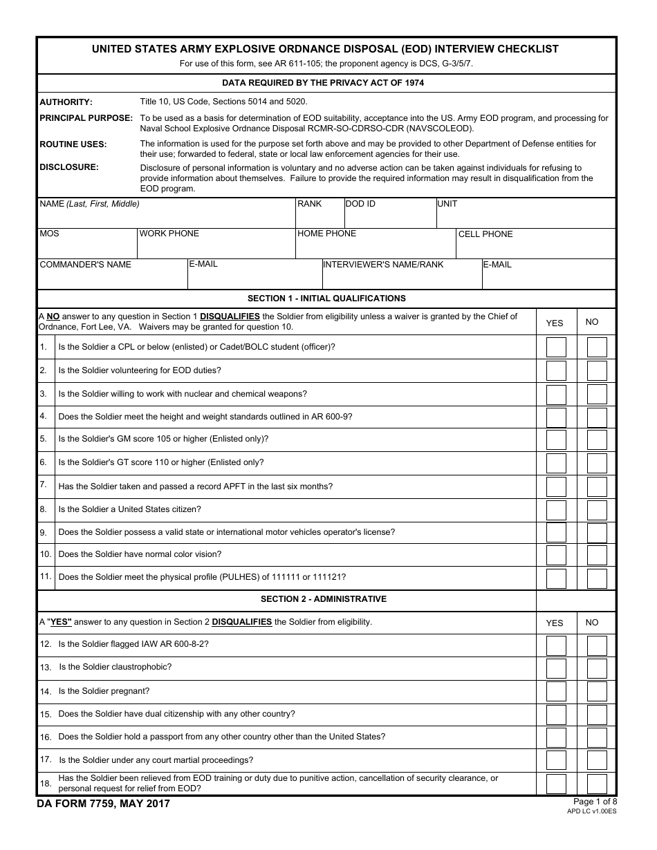 DA Form 7759 - Fill Out, Sign Online and Download Fillable PDF | Templateroller