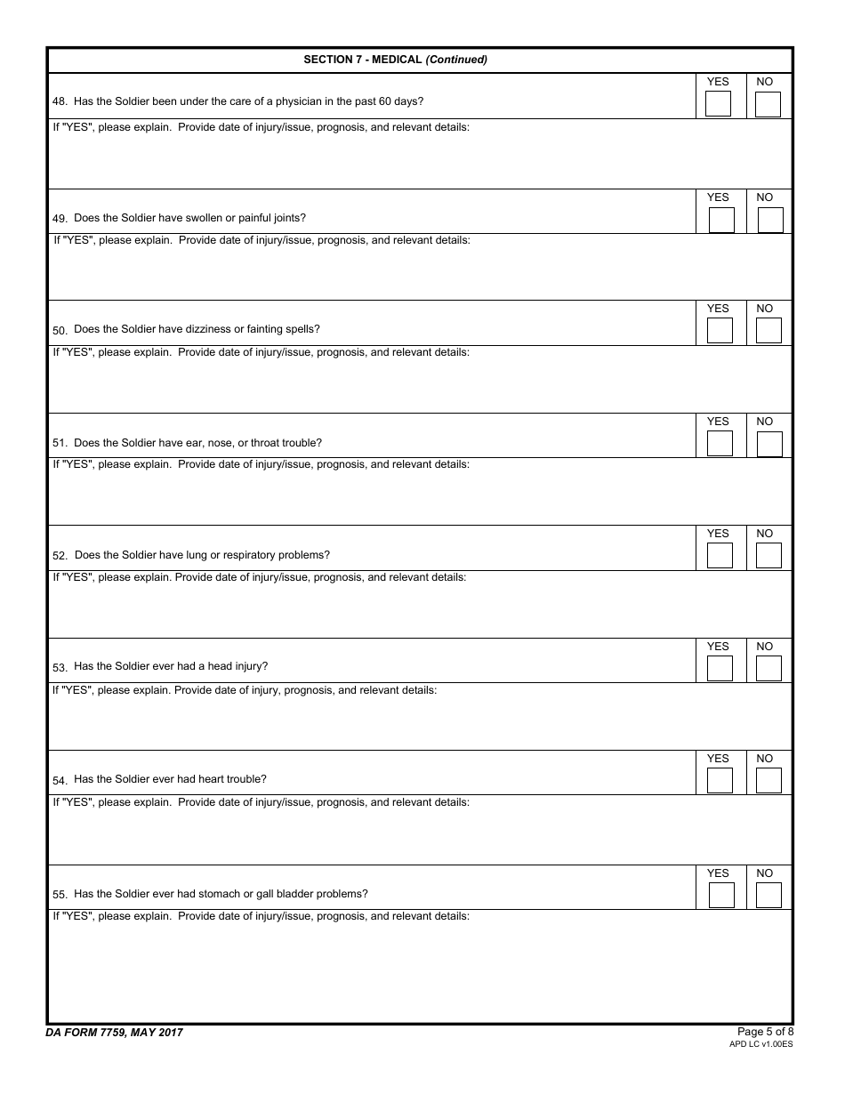DA Form 7759 United States Army Explosive Ordnance Disposal (Eod) Interview Checklist, Page 5