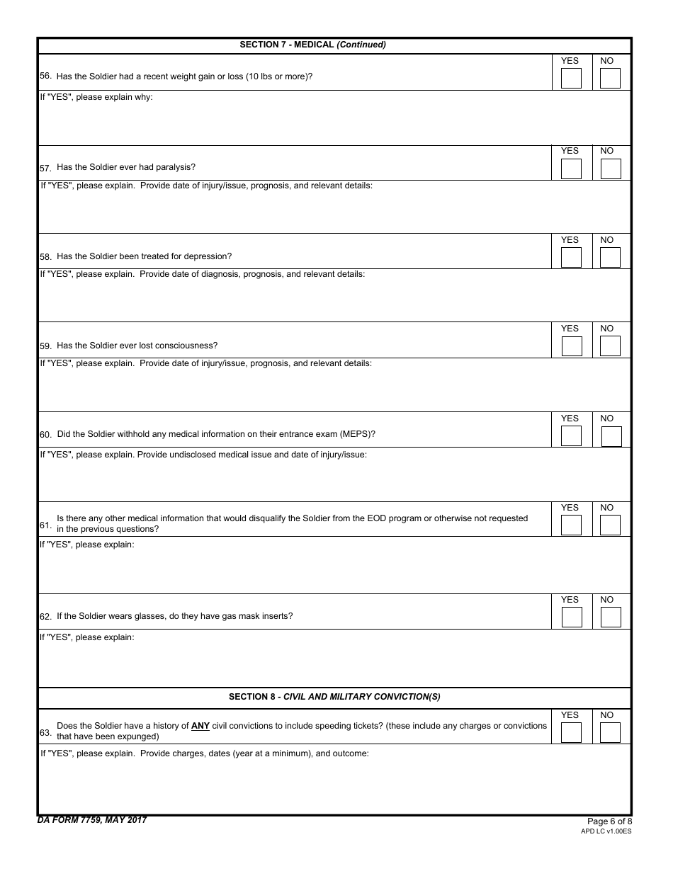 DA Form 7759 United States Army Explosive Ordnance Disposal (Eod) Interview Checklist, Page 6