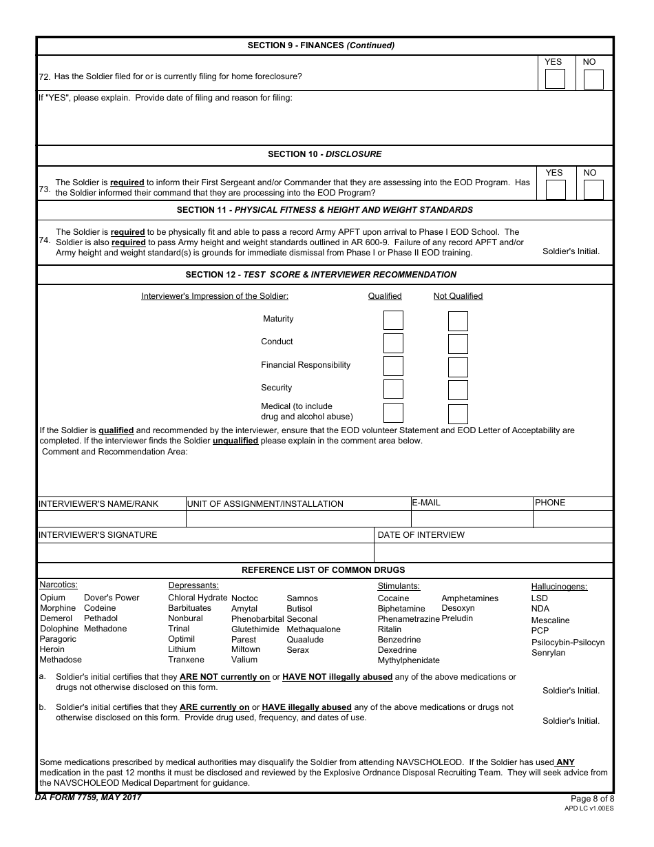 DA Form 7759 United States Army Explosive Ordnance Disposal (Eod) Interview Checklist, Page 8
