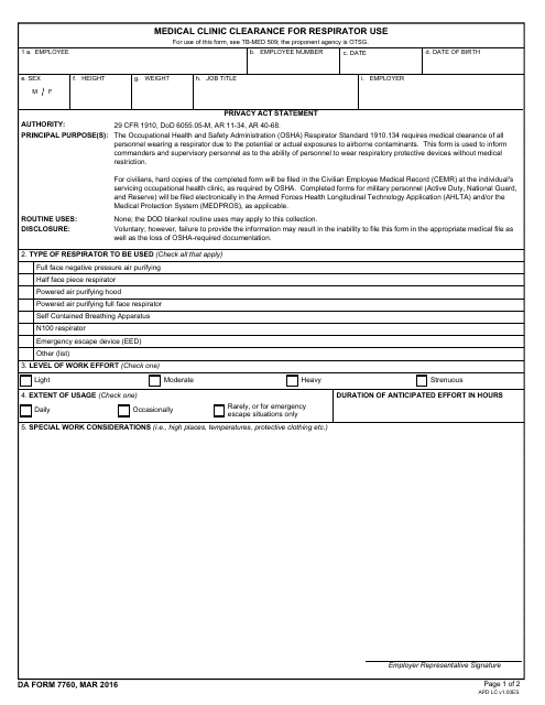 DA Form 7760  Printable Pdf
