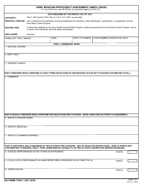 DA Form 7764-7  Printable Pdf