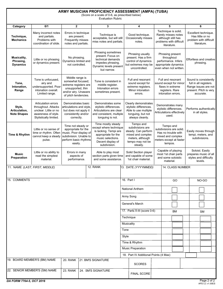 DA Form 7764-5 Army Musician Proficiency Assessment (Ampa) (Tuba), Page 2