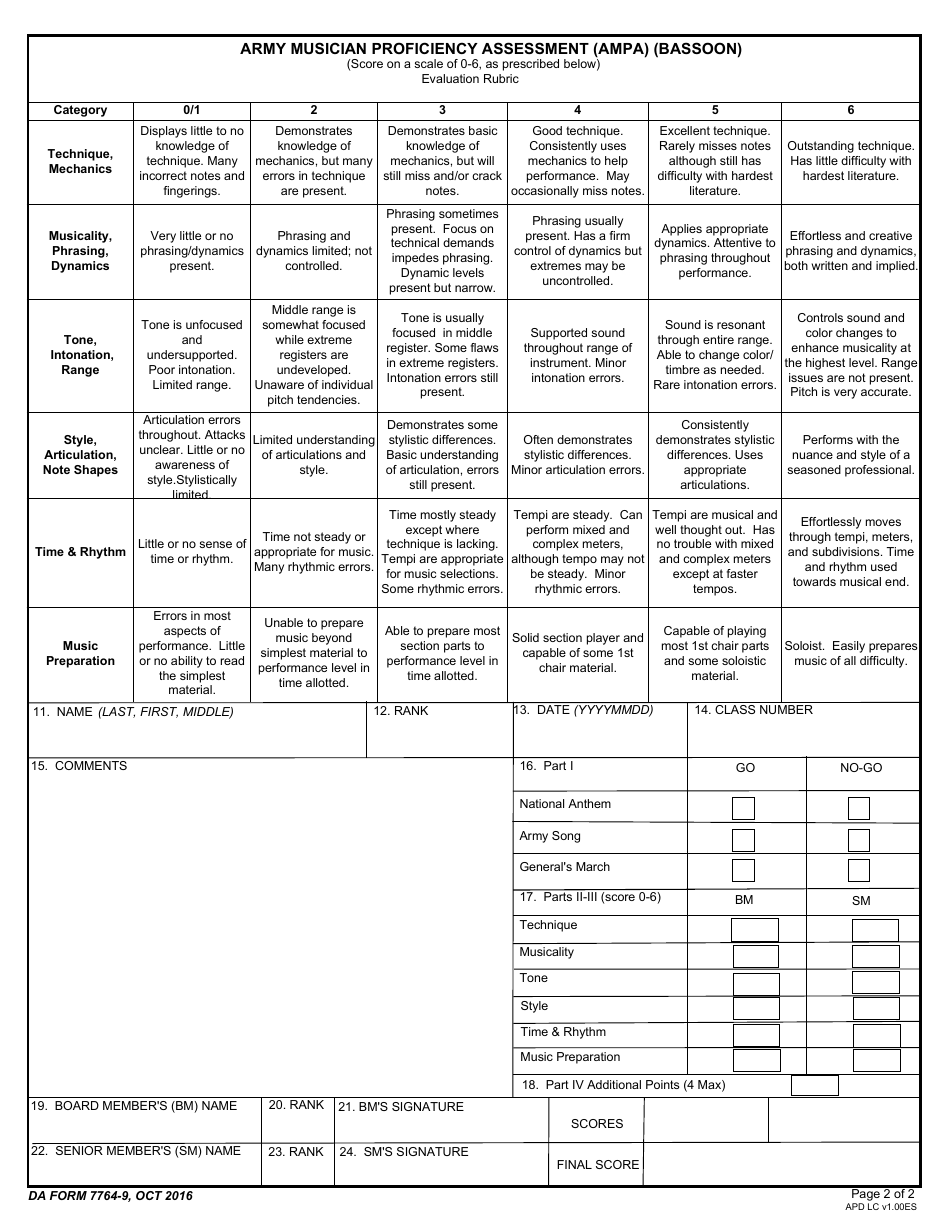 DA Form 7764-9 Army Musician Proficiency Assessment (Ampa) (Bassoon), Page 2