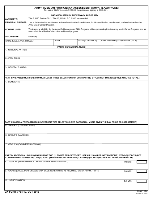 DA Form 7764-10  Printable Pdf