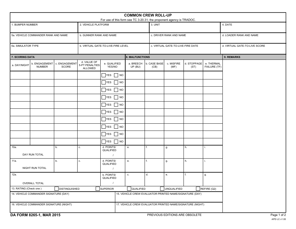 DA Form 8265-1 - Fill Out, Sign Online and Download Fillable PDF ...