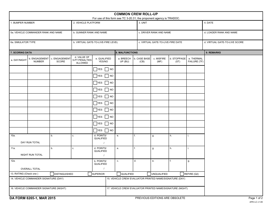 DA Form 8265-1 Common Crew Roll-Up, Page 1
