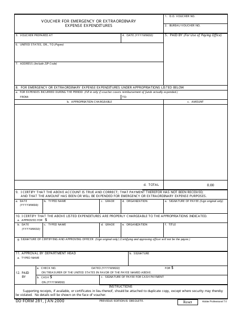DD Form 281 Voucher for Emergency or Extraordinary Expense Expenditures