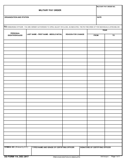 DD Form 114  Printable Pdf