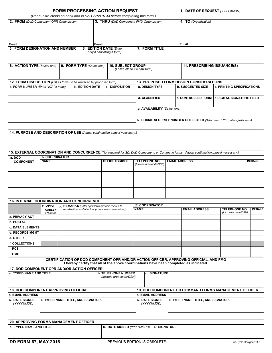 DD Form 67 Form Processing Action Request, Page 1