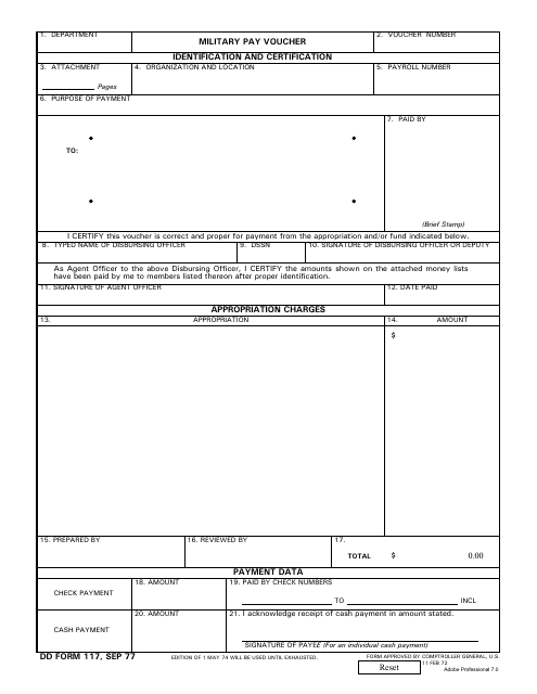DD Form 117 Military Pay Voucher