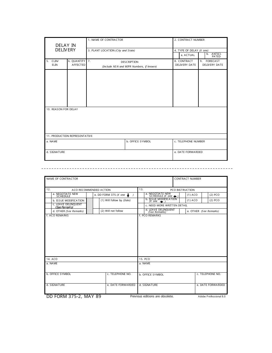 DD Form 375-2 Delay in Delivery, Page 1