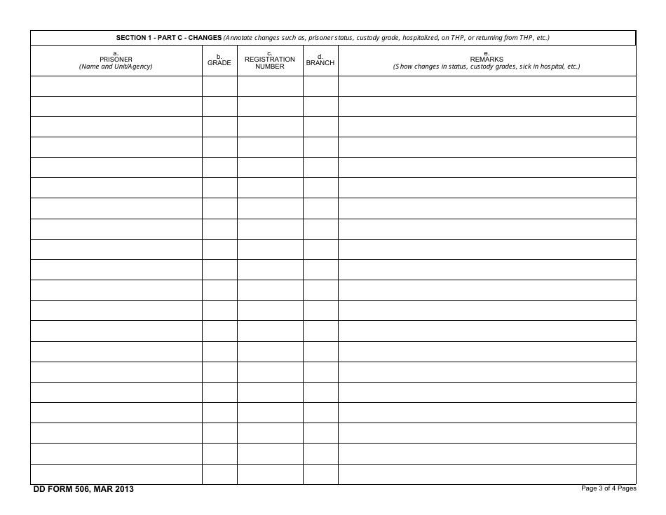 DD Form 506 Daily Strength Record of Prisoners, Page 3