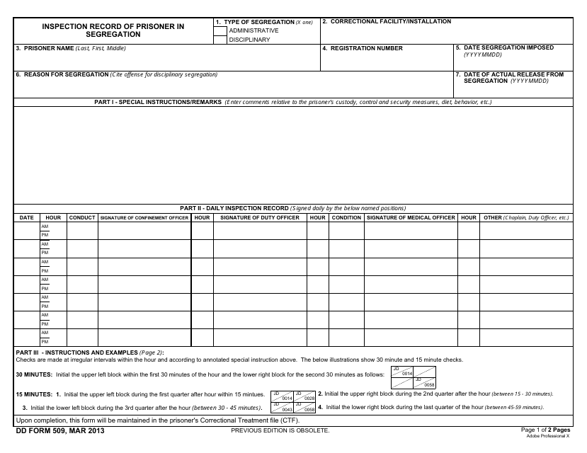 DD Form 509  Printable Pdf