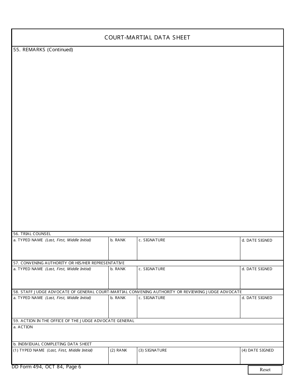 DD Form 494 Court-Martial Data Sheet, Page 6