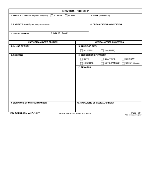 DD Form 689  Printable Pdf